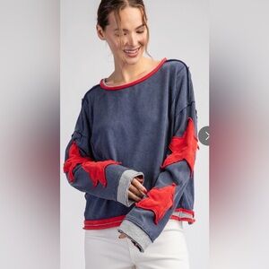 New Eesome Mineral Washed Star Embroidered Top